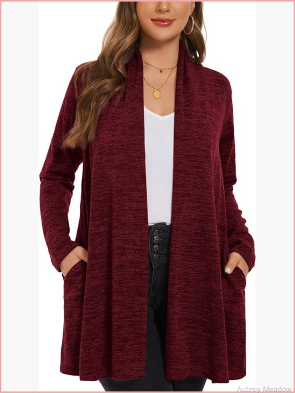 Open Front Cardigan with Pockets Knit Sweater Plus Size Long Sleeve Loose